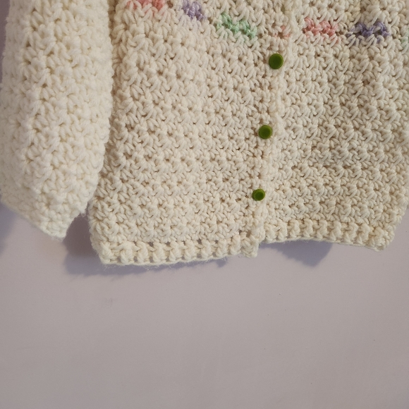 Handmade Handknitted Little Girls Pastel Button Cardigan Sweater - Picture 7 of 12